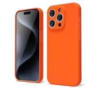 oakxco Coque Silicone pour iPhone 15 Pro, Étui Ultra Fine Souple Gel Caoutchouc Anti-Chocs Housse Toucher Soyeux, Slim Esthétique Protection Cover, Orange Fluo