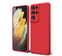 oakxco Coque Silicone pour Samsung Galaxy S21 Ultra, Étui Ultra Fine Souple Gel Caoutchouc Anti-Chocs Housse Toucher Soyeux, Slim Esthétique Protection Cover, Rouge