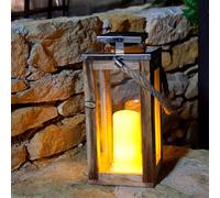 Lumisky Lanterne solaire OAKY Effet bougie LED blanc chaud en bois H28 cm