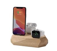 Oakywood - Station de charge Apple 3-en-1 pour Watch, iPhone et AirPods - 2x connecteur Lightning USB-A inclus - Triple dock - Chêne