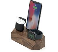 Oakywood - Station de Charge Apple en Bois 3en1 Compatible avec Apple Watch, iPhone et AirPods - Station Accueil 2X Connecteur Lightning USB-A Inclus - Triple Dock - Noyer