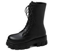 OALEEN Bottes Militaire Femme Hiver à Lacets Talon Carré Effet Cuir Bottines Combat Chaussures Montantes Plateforme Noir 42