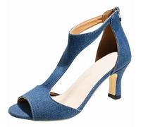 OALEEN Escarpins Sandales Femme Petit Talon Sexy Bout Ouvert Chaussures Eté Salomé Denim Confortable Mariage Soirée Bleu Vintage 35