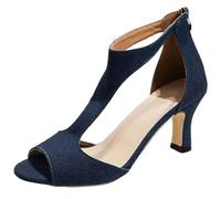 OALEEN Escarpins Sandales Femme Petit Talon Sexy Bout Ouvert Chaussures Eté Salomé Denim Confortable Mariage Soirée Bleu Nuit 39