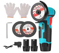 Oamger 12V Mini meuleuse d'angle sans fil, Disque sans fil 19500 tr/min avec 2 ×1300mAh Batteries, 2 disques de coupe 76 mm pour couper, éliminer la rouille