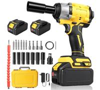 Oamger Clé à Chocs Sans Fil avec deux batteries, 21V Electrique 3 en 1 Visseuse, 800N.m Boulonneuse à Choc Electrique, 3300RPM, avec lumière LED, 7 Douilles à Chocs, pour Maison/Voiture/DIY (800N.m)