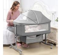 Oamger Lit d'appoint 3 en 1 pour bébé, berceau portable avec roulettes, crèche avec moustiquaire et matelas pour nourrisson/nouveau-né, 4 hauteurs réglables, mode bascule, lit d'appoint