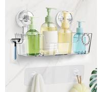 Oamwrae Etagere Douche sans Percage avec Ventouse, Etagere Salle de Bain Adhésive avec Porte-rasoir et Crochets, Rangement et Organisation de la Salle de Bain, Amovible, 2 Options d'Installation
