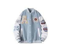 Oanviso Baseball Blouson Homme Garçon Bomber Jacket à Manches Longues Veste Matelassée Sport Mode Bomber Sweat Streetwear Veste Manteau Avec Bouton pour Automne B Bleu Clair S