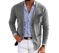Oanviso Blazer pour Hommes Mode Revers Veste de Costume Un Bouton Travail Veste de Fête Mariage Chic Vintage Blazer Grandes Tailles Soirée Manteau Sportive A Gris Clair XL