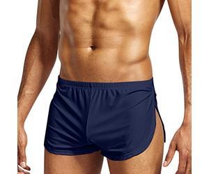 Oanviso Boxeurs Caleçons pour Homme Couleur Unie Short Taille Élastique Boxers Short avec Fendue sur Le Côté Doux Léger Culotte Respirant et à Séchage Rapide Domicile Boxers Shorts A Bleu Marine XL