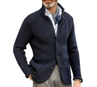Oanviso Cardigan Homme Gilet Automne Veste Tricoté Chaud avec Col Droit Manche Longue Bouton Gilets Tricotés Pulls Veste en Maille Coupe Ajustée Cardigans A Bleu Foncé L