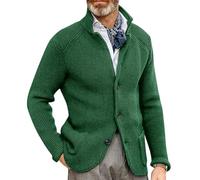 Oanviso Cardigan Homme Gilet Automne Veste Tricoté Chaud avec Col Droit Manche Longue Bouton Gilets Tricotés Pulls Veste en Maille Coupe Ajustée Cardigans A Vert 3XL