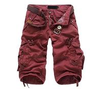 Oanviso Cargo Shorts pour Hommes Multi Poches 3/4 Pantalon Couleur Unie Décontracté Eté A Rouge M