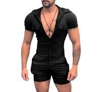Oanviso Combinaison à Manches Courtes/Sans Manches pour Hommes Casual Barboteuse Légère Confortable Grenouillères Slim Fit Salopette Romper Plusieurs Styles Eté Respirable Jumpsuit A Noir S