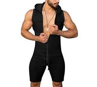 Oanviso Combinaison à Manches Courtes/Sans Manches pour Hommes Casual Barboteuse Légère Confortable Grenouillères Slim Fit Salopette Romper Plusieurs Styles Eté Respirable Jumpsuit D Noir S