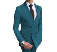 Oanviso Costume pour Homme 2 Pièces Costumes Affaires Coupe Slim Smoking à 4 Bouton Suits 2 Piece Élégant Blazer Veste et Pantalon pour Fête Mariage Couleur Unie Costumes Confort A Bleu Vert L