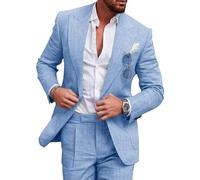 Oanviso Costumes pour Hommes Formel d'affaire de Couleur Uni à la Mode Deux Pièces Manches Longues Vestes de Costume et Pantalon Ensembles Costume d'Décontracté à Simple Boutonnage A Bleu M