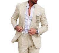 Oanviso Costumes pour Hommes Manches Longues Blazer et Pantalon Formel d'affaire de Couleur Uni à la Mode Deux Pièces Ensembles Costume d'Décontracté à Simple Boutonnage A Beige M