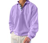 Oanviso Couleur Unie Sweat-Shirt pour Homme Manches Longues Revers Boutonné Classique Plaid Splice Basic Sweat-Shirt Loisirs et Confortable Respirant Sweatshirt All-Match de la Mode A Violet 3XL