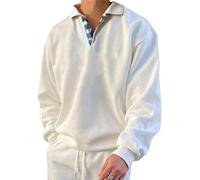 Oanviso Couleur Unie Sweat-Shirt pour Homme Manches Longues Revers Boutonné Classique Plaid Splice Basic Sweat-Shirt Loisirs et Confortable Respirant Sweatshirt All-Match de la Mode A Blanc XXL