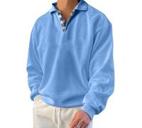 Oanviso Couleur Unie Sweat-Shirt pour Homme Manches Longues Revers Boutonné Classique Plaid Splice Basic Sweat-Shirt Loisirs et Confortable Respirant Sweatshirt All-Match de la Mode A Bleu M