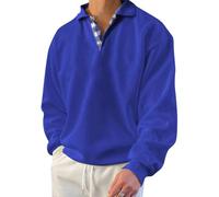 Oanviso Couleur Unie Sweat-Shirt pour Homme Manches Longues Revers Boutonné Classique Plaid Splice Basic Sweat-Shirt Loisirs et Confortable Respirant Sweatshirt All-Match de la Mode A Bleu Marine XXL