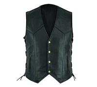 Oanviso Gilet de Faux Cuir pour Homme Rétro Gilet avec Lacets Latéraux Décontracté Médiéval Punk Gilet Chevalier Col en V PU Gilet Gilet de Moto Sans Manches en Similicuir Lisse B Noir XL