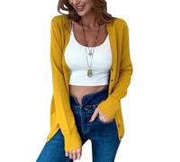 Oanviso Gilet Tricot Femme Hiver Chic Et Elegant Mi Saison Chaud Veste Tricotée Cardigan Avec Boutons Pull Fin Leger Manche Llongue Sweater Outwear A Jaune XS
