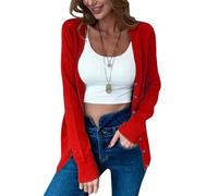 Oanviso Gilet Tricot Femme Hiver Chic Et Elegant Mi Saison Chaud Veste Tricotée Cardigan Avec Boutons Pull Fin Leger Manche Llongue Sweater Outwear A Rouge XL