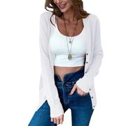 Oanviso Gilet Tricot Femme Hiver Chic Et Elegant Mi Saison Chaud Veste Tricotée Cardigan Avec Boutons Pull Fin Leger Manche Llongue Sweater Outwear A Blanc XL