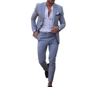 Oanviso Homme 2 Pièces Manches Longues Costume d'affaires Classique de Couleur Unie Ensembles à Simple Boutonnage et Pantalon Ensemble Deux Pièces Confort Elégant Sets A Bleu Clair XL
