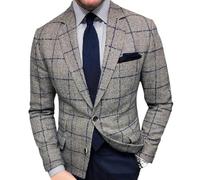 Oanviso Homme Blazer à Carreaux Slim Fit Décontracté Veste de Costume Business Revers Blazers de Treillis avec Boutons Blousons Classique Elégant Automne Vestes Mode Manteaux Légère Mariage A Gris S