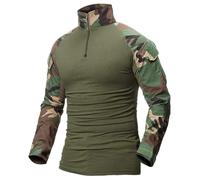 Oanviso Homme Chemises Pulls Combat Militaire Airsoft BDU Shirt Tenue Camouflage Hauts Uniforme Tactique Séchage Rapide avec Poches Coudières Manches Longues A Vert XXL