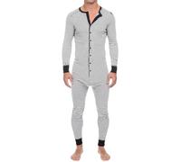 Oanviso Homme Combinaison Pyjama Overall Jumpsuit Grenouillères Onesie Henley à Manches Longues Confortable Ensemble de Pyjama à Bouton Une Pièce Ramper C Blanc 3XL