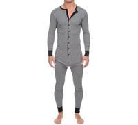 Oanviso Homme Combinaison Pyjama Overall Jumpsuit Grenouillères Onesie Henley à Manches Longues Confortable Ensemble de Pyjama à Bouton Une Pièce Ramper C Gris M