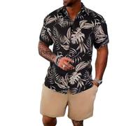 Oanviso Homme Ensemble Chemise et Short Hawaïenne Tee Shirt Manches Courtes Short de Bain Plage Fleur Slim Fit Chemise Grande Taille Eté pour Vacance Loisir 2 Pièce Sets