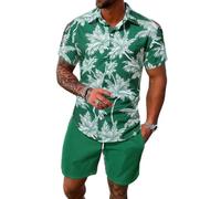 Oanviso Homme Ensemble Chemise et Short Hawaïenne Tee Shirt Manches Courtes Short de Bain Plage Fleur Slim Fit Chemise Grande Taille Eté pour Vacance Loisir 2 Pièce Sets