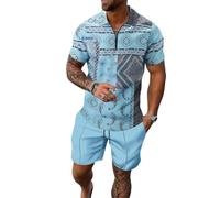 Oanviso Homme Ensemble Hawaïenne Chemises Tee Shirt à Manches Courtes Imprimé Pantacourt de Plage Short 2 Pièce Jogging Été Casual T-Shirt et Shorts Élastique