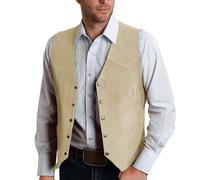 Oanviso Homme Gilet De Costume Gilets en Daim Veste Mode Style Cowboy Western Vintage Traditionnel Formelle Vestes sans Manches Coupe Normale A Champagne XXL