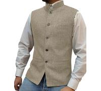 Oanviso Homme Gilet De Costume Tweed Gilets Laine Veste Elégant Cowboy Western Rétro Soiree Formelle Vestes sans Manches Coupe Ajustée pour Mariage A Champagne XL