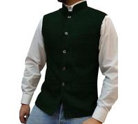 Oanviso Homme Gilet De Costume Tweed Gilets Laine Veste Mode Style Cowboy Western Vintage Traditionnel Formelle Vestes sans Manches Coupe Normale A Armée Verte L