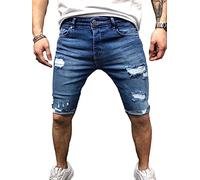 Oanviso Homme Jeans Shorts Mode Pantalon Court Jambes Bermuda Court Short en Denim à Trou Droit Oversized Business Baggy Pantalon Mi Taille Vintage Shorts Cargo A3 Bleu Foncé 3XL