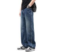 Oanviso Homme Jeans Y2K Casual Pantalons en Denim Lâche Jean Baggy Eté Mode Bassin Pantalon Ample Coupe Droite Style Hip-Hop Pants Larges Jambes A1 Bleu Foncé 3XL