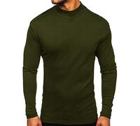 Oanviso Homme Manche Longue Col Montant T-Shirt Basique Couleur Unie Pull Haut Thermique Confort À l'intérieur Slim Fit Pull-Over Doux Modal sous-vêtements Casual Maillot de Corps A Vert Militaire M
