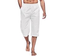 Oanviso Homme Pantalon 3/4 Pantacourt Vintage Pantalon Été Décontracté Taille Élastiquée Bermuda Short De Plage avec Poches Mode Pantalon Court Outdoor A Blanc L