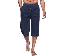 Oanviso Homme Pantalon 3/4 Pantacourt Vintage Pantalon Été Décontracté Taille Élastiquée Bermuda Short De Plage avec Poches Mode Pantalon Court Outdoor A Marine XXL
