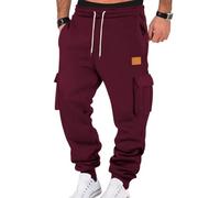Oanviso Homme Pantalon de Jogging Doublé en Polaire Doux Hiver Chaud Baggy Pants Larges Jambes Elastique Thermiques Sport Pantalons Mode Streetwear B Vin Rouge XL