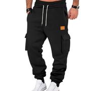 Oanviso Homme Pantalon de Jogging Doublé en Polaire Doux Hiver Chaud Baggy Pants Larges Jambes Elastique Thermiques Sport Pantalons Mode Streetwear B Noir XL