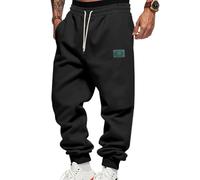 Oanviso Homme Pantalon de Jogging Doublé en Polaire Doux Hiver Chaud Baggy Pants Larges Jambes Elastique Thermiques Sport Pantalons Mode Streetwear A Noir XL